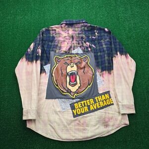 Flash & Trash‎ Shirt Mens XL Bleach Dripped Flannel Grizzly Bear Custom Reworked